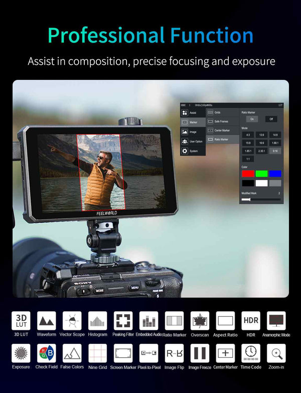 FEELWORLD SC6 6 Inch 1500nit HighBright Aluminium Field DSLR Camera Monitor Touch 3G SDI 4K HDMI60Hz