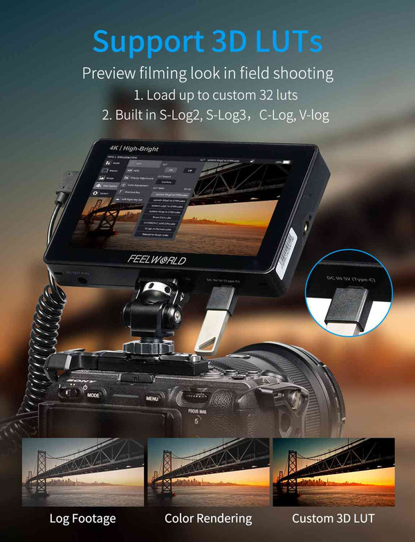 FEELWORLD F5 PROX 5.5 Inch 1600nit High Bright DSLR Camera Field Monitor F970 Install and Power Kit
