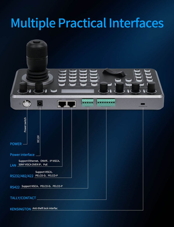 FEELWORLD KBC20 PTZ Camera Controller Joystick Keyboard Control Multiple Control Protocol PoE Supported