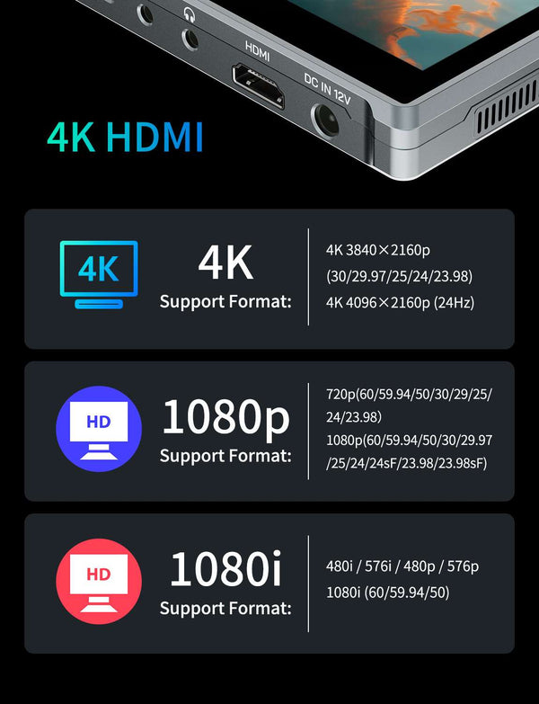 FEELWORLD FW759 PRO 7 Inch 400nit HD Touchscreen Field DSLR Camera Monitor 4K HDMI 1280x800 IPS