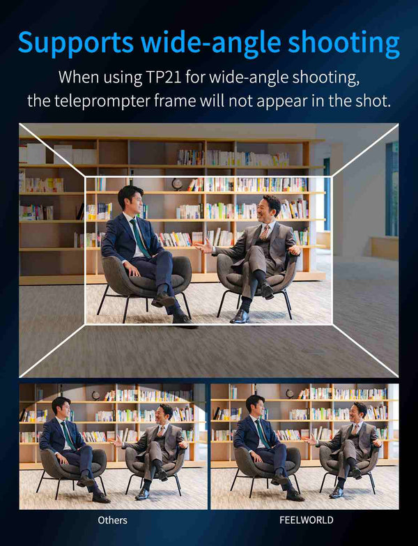 FEELWORLD TP21 21palcový skládací teleprompter podporuje až 21.5" zařízení s nápovědou, horizontální a vertikální nápovědou, dálkové ovládání Bluetooth
