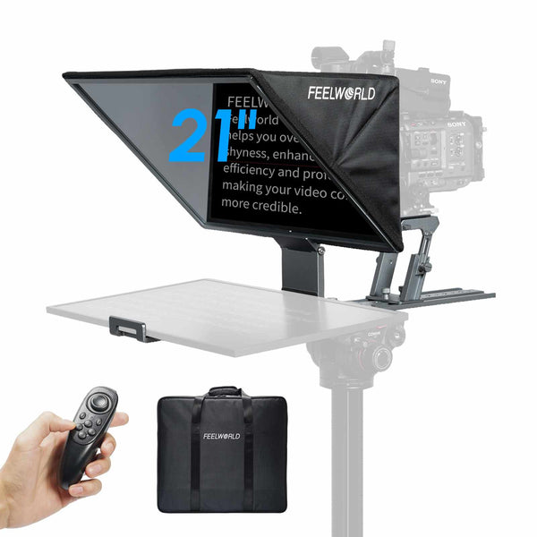 FEELWORLD TP21 21palcový skládací teleprompter podporuje až 21.5" zařízení s nápovědou, horizontální a vertikální nápovědou, dálkové ovládání Bluetooth