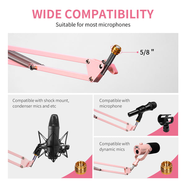 FEELWORLD AMS1 Pink Microphone Boom Arm for PM1 and Dynamic Microphone