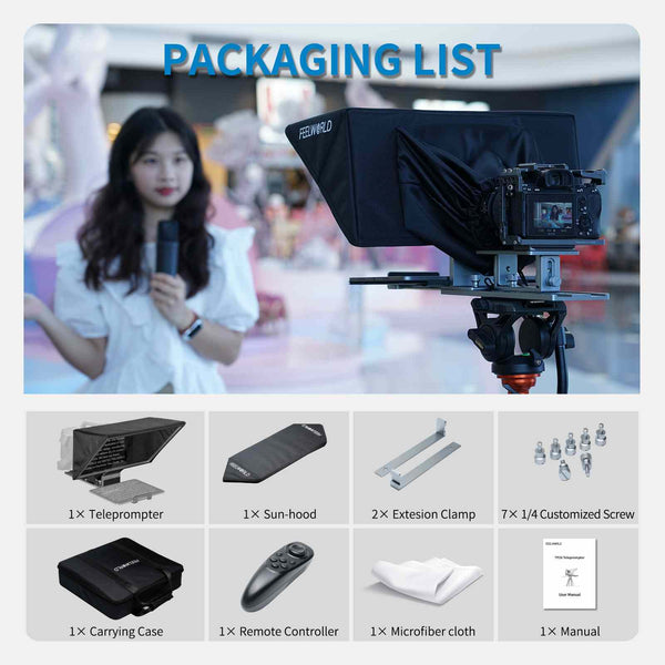 FEELWORLD TP16 16 Inch Folding Teleprompter Supports up to 16" Tablet Horizontal Vertical Prompting