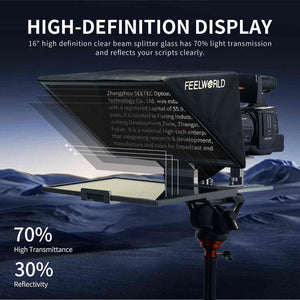 FEELWORLD TP16 16-inch Folding Teleprompter supports up to 16" Tablet Horizontal Vertical Prompting Bluetooth Remote Control