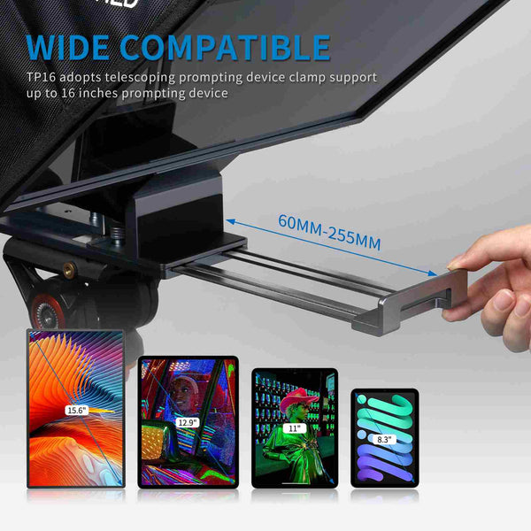 FEELWORLD TP16 16 inch opvouwbare teleprompter ondersteunt tablets tot 16 inch horizontale verticale aanwijzingen