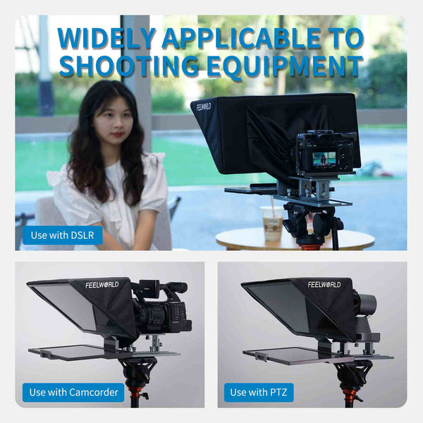 FEELWORLD TP16 16 Inch Folding Teleprompter Supports up to 16" Tablet Horizontal Vertical Prompting