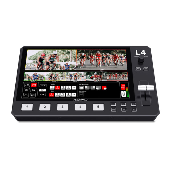 FEELWORLD L4 Multikamera-Videomixer-Umschalter 10.1-Zoll-Touchscreen USB3.0 Schnelles Streaming