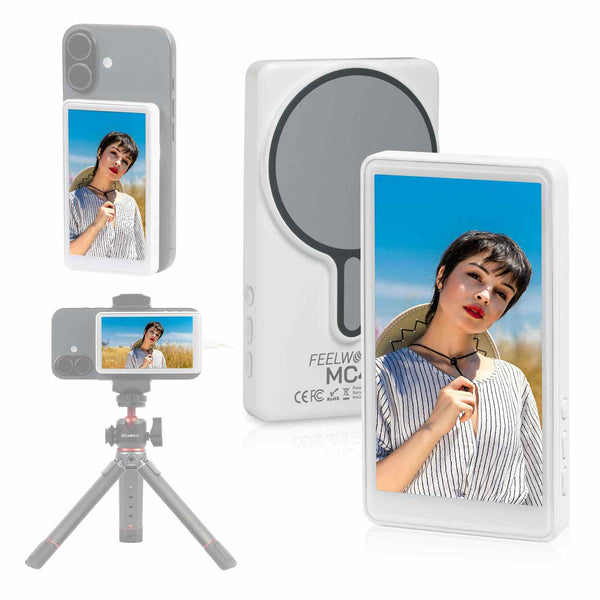 FEELWORLD MC4 Selfie Monitor for iPhone/Android, 4K/1080p Magnetic, Wireless 99FT HD for Vlogging & Streaming