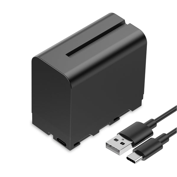 FEEWORLD NP-F970 6600mAh bateria de íon-lítio para monitor de luz de vídeo transmissão de vídeo USB-C carregamento