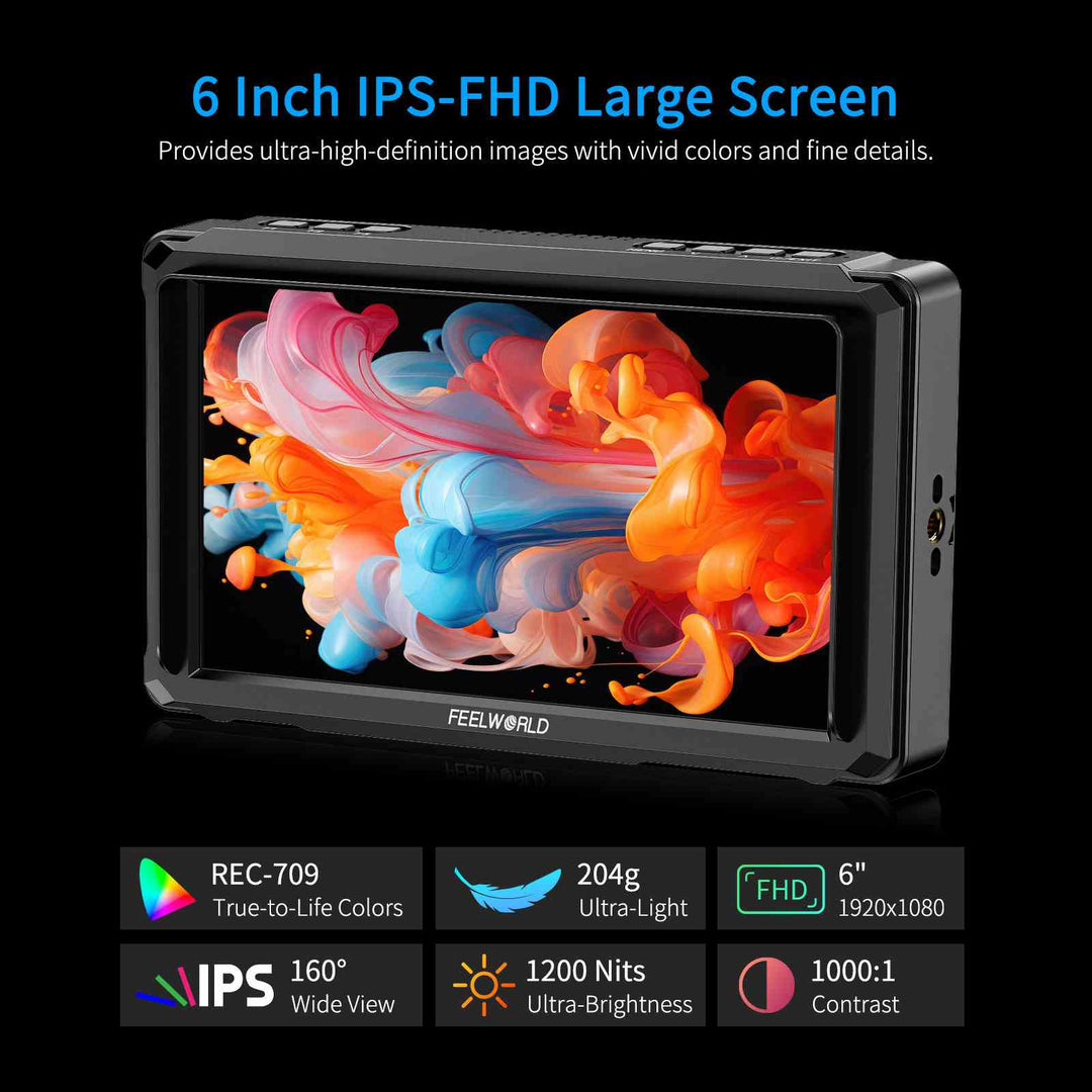 Bright Camera FEELWORLD FW568 PRO 6 inch 1200nit High Bright Camera DSLR Monitor 4K ...