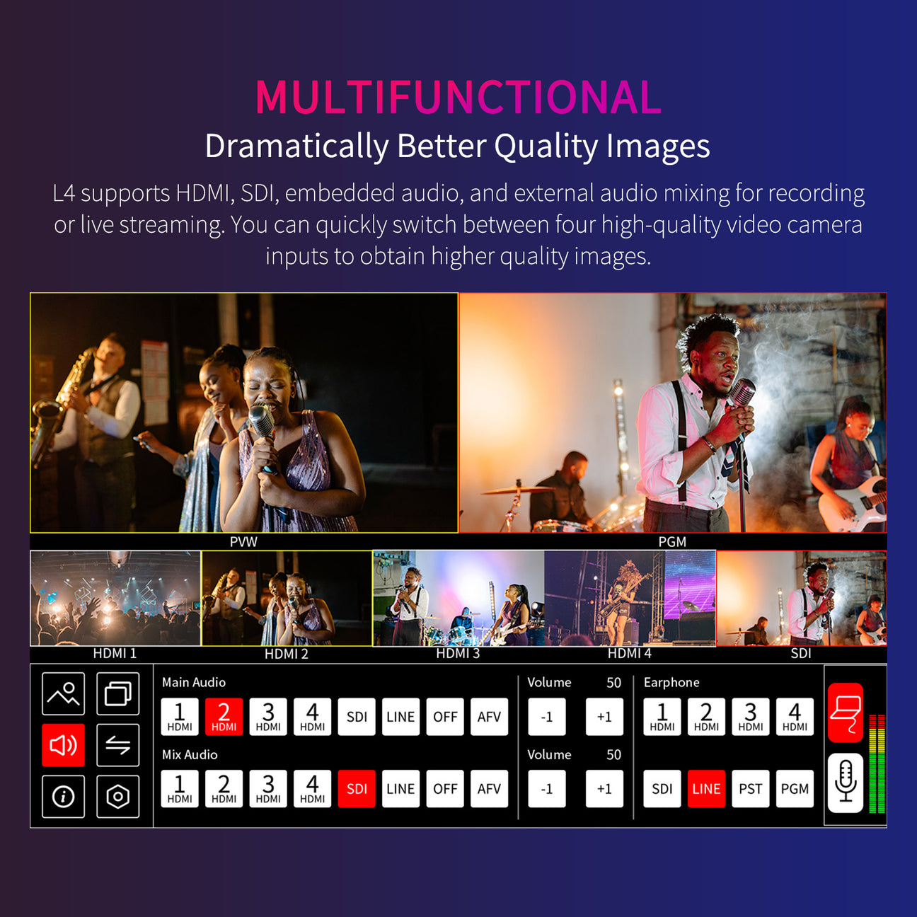 FEELWORLD L4 Multicamera Video Mixer Switcher 10.1"Touch Screen