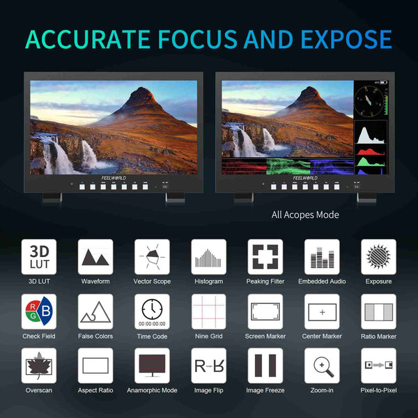 FEELWORLD FVM215-1000 21.5-inch Professional Production Broadcast Monitor High Brightness 1000nit Full HD IPS 4K60Hz HDMI 3G-SDI