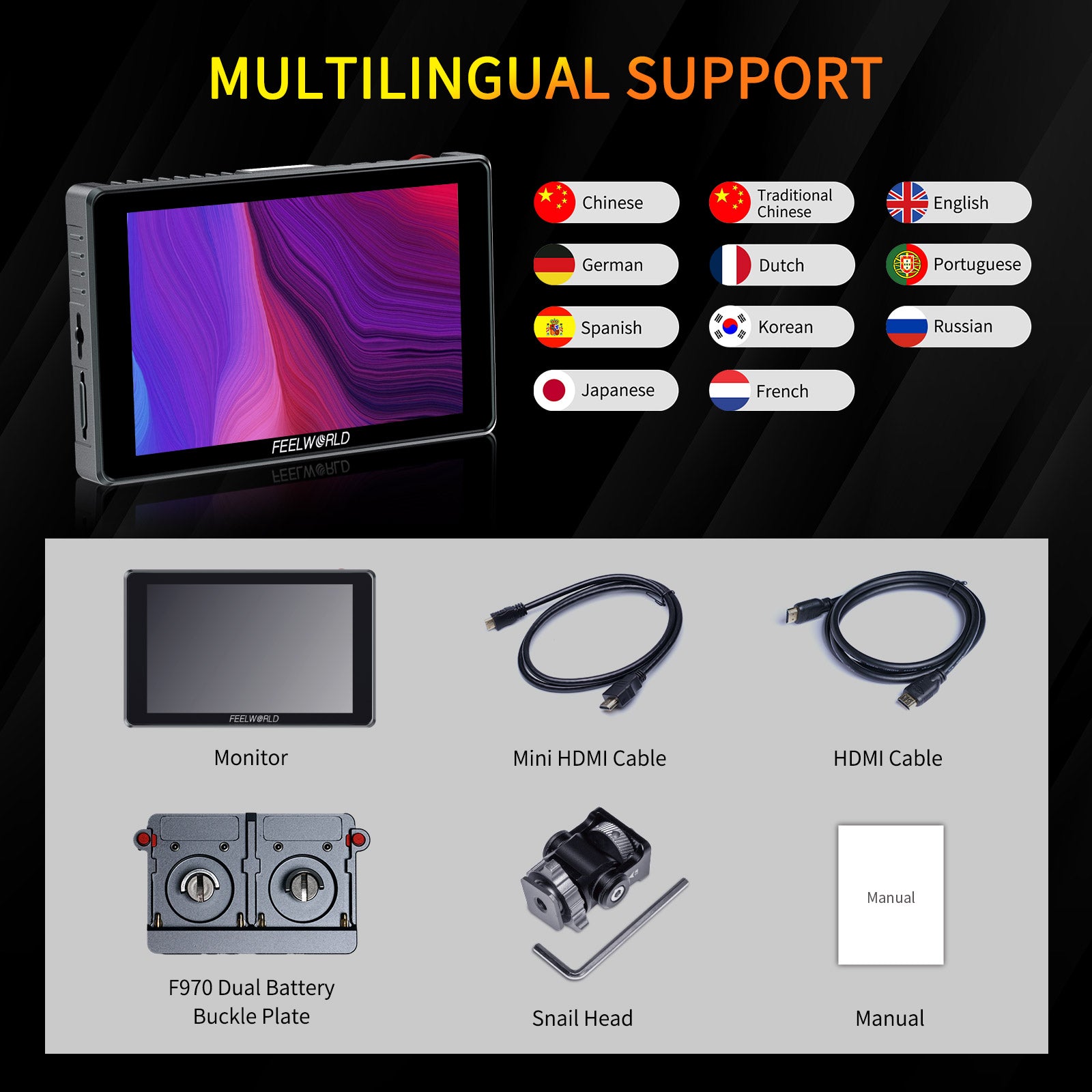 FEELWORLD LUT11H Monitor Campo 10.1" Touch 2000 Nit - Super Luminoso Per Fotocamere DSLR Con LUT, Forma D'Onda E Kit Alimentazione F970 - Foto 12