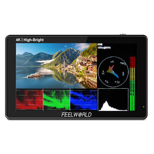 Feelworld lut5e monitor de campo de câmera dslr de alto brilho 1600nit f970 kit de instalação e alimentação externa