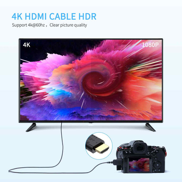 FEELWORLD Ултратънък 4K HDMI към HDMI кабел 3 фута, 2.5 мм тънък HDMI 2.0 кабел, поддържа високоскоростен 4K@60Hz 2160p 1080p 18gbps 3D HDR за камера, видеокамера, монитор, кардан