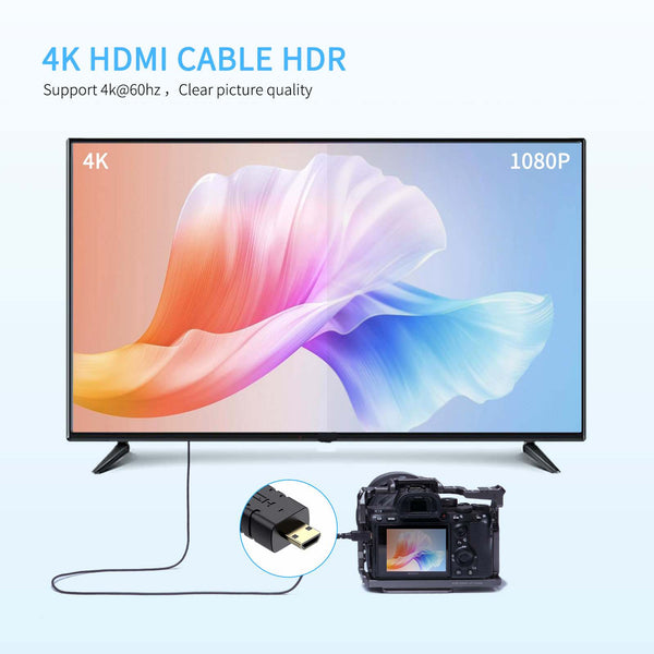 FEELWORLD Ultra Thin 4K Micro HDMI to HDMI Cable 1.5FT, 2.5mm Slim HDMI 2.0 Cable, Support High Speed 4K@60Hz 2160p 1080p 18gbps 3D HDR for Camera, Camcorder