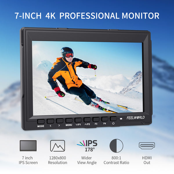 FEELWORLD FW759 Monitor da campo per fotocamera DSLR sottile da 7 pollici HD Video Assist IPS 1280x800 4K HDMI AV con batteria F550