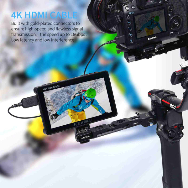 FEELWORLD Erittäin ohut 4K Mini HDMI-HDMI -kaapeli 1.5 jalkaa, 2.5 mm ohut HDMI 2.0 -kaapeli, tukee nopeaa 4K@60Hz 2160p 1080p 18gbps 3D HDR kameralle, videokameralle, kannettavalle tietokoneelle, tabletille