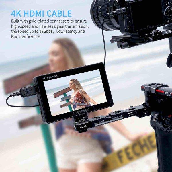 FEELWORLD สาย Micro HDMI to HDMI 4K แบบบางพิเศษ 1.5FT, สาย HDMI 2.5 แบบบาง 2.0 มม. รองรับความเร็วสูง 4K@60Hz 2160p 1080p 18gbps 3D HDR สำหรับกล้อง กล้องถ่ายวิดีโอ