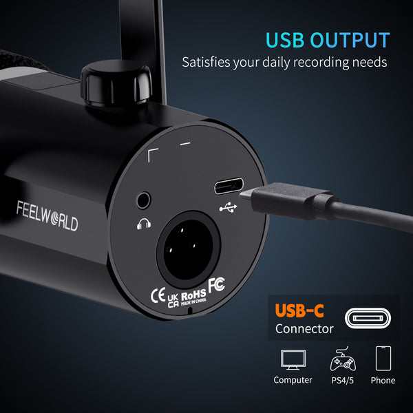 FEELWORLD PM1 XLR USB dynamische microfoon voor podcasting, opname, gaming, livestreaming
