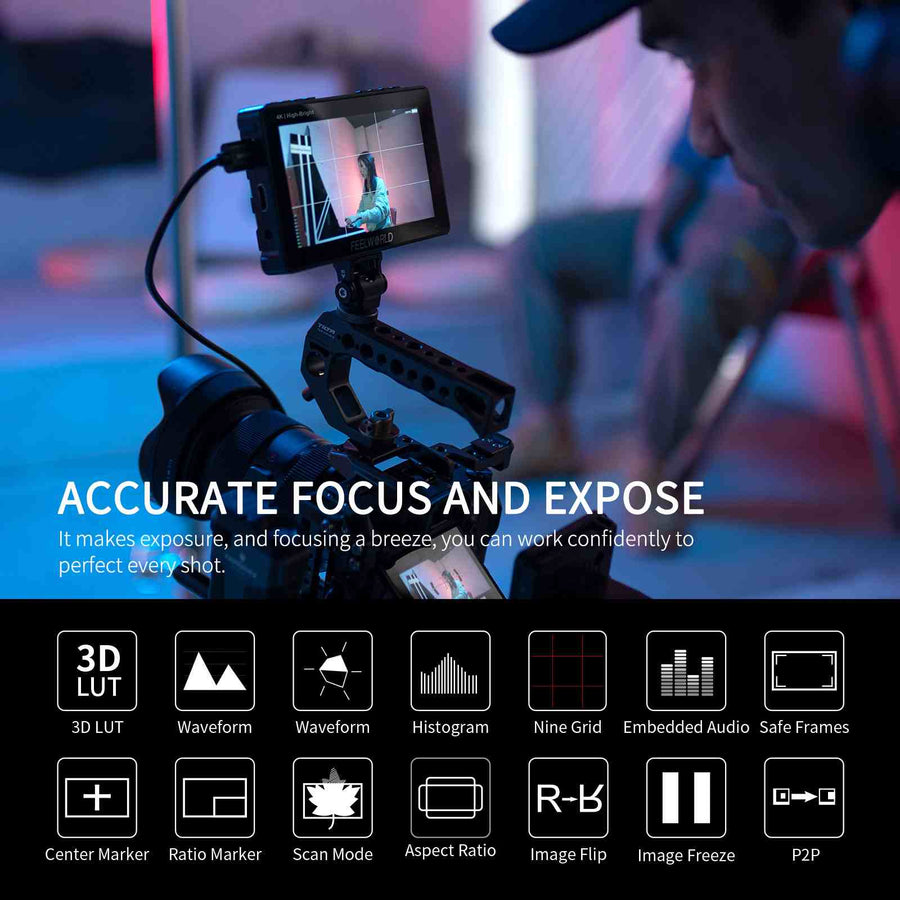 FEELWORLD F5 PROX 5.5 Inch 1600nit High Bright DSLR Camera Field Monitor F970 Install and Power Kit