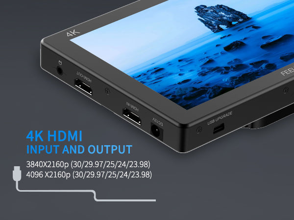 FEELWORLD T7 PLUS 7 นิ้ว 3D LUT กล้อง DSLR Field Monitor พร้อมรูปคลื่น 4K HDMI อลูมิเนียมพร้อม F550 แบตเตอรี่