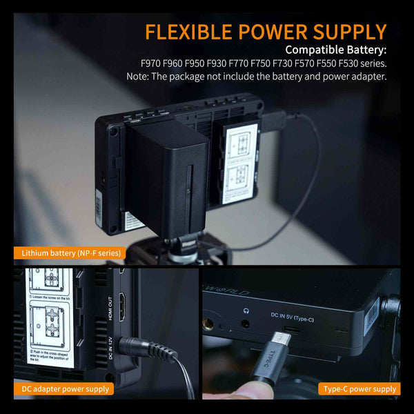 FEELWORLD F5 PROX 5.5 inča 1600nit High Bright DSLR Camera Field Monitor F970 Install and Power Kit