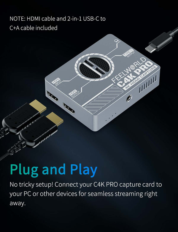 FEELWORLD C4K PRO 4K Capture Card for Gaming Streaming, Up to 4K60 Capture