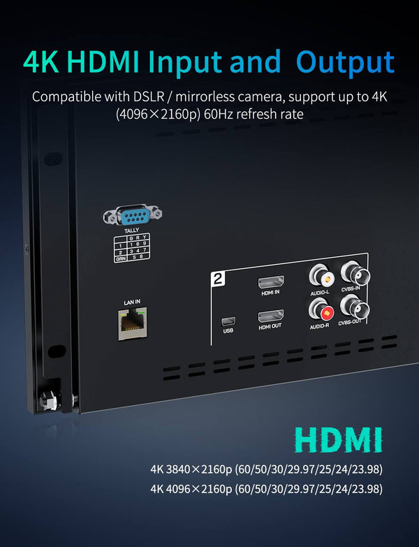 FEELWORLD D101 PLUS-H Dual 10.1 Inch 4RU Rack Mount Broadcast Monitor 4K HDMI CVBS 1920x1200IPS