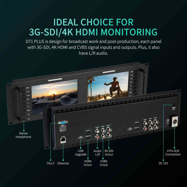 FEELWORLD D71 PLUS 7 Inch 3RU HDMI SDI Rack Mount Monitor With Waveform and LUT