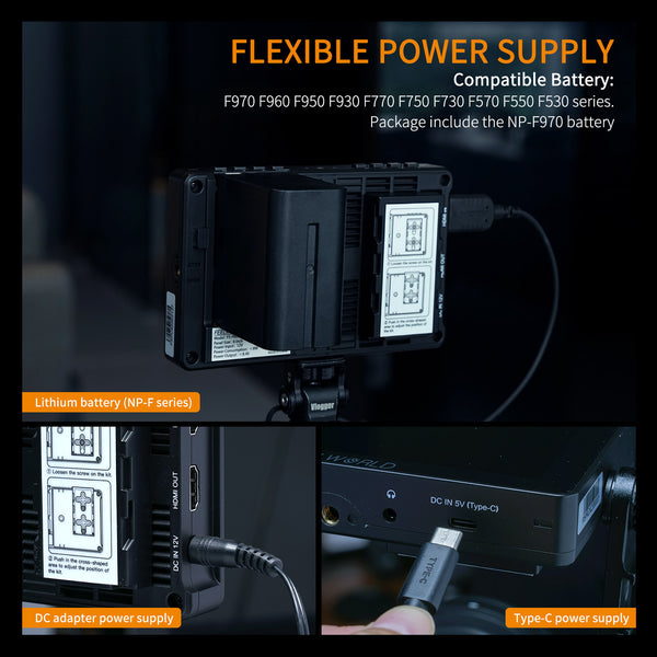 FEELWORLD F5 PROX 5.5 インチ 1600nit 高輝度デジタル一眼レフカメラフィールドモニター F970 インストールおよび電源キット F970 バッテリーとバッグ付き