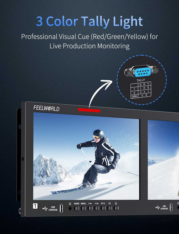 FEELWORLD FRM1001G Dual 10.1 Inch 4RU Rackmount Monitor 12G SDI 4K HDMI 1920x1200 IPS