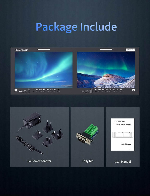 FEELWORLD FRM1001G Dual 10.1 Inch 4RU Rackmount Monitor 12G SDI 4K HDMI 1920x1200 IPS