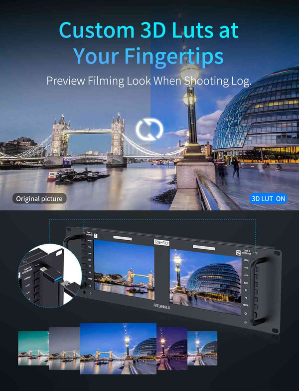 FEELWORLD FRM701G Dual 7 Inch 3RU Rackmount Monitor 12G-SDI 4K HDMI 1920x1200 IPS