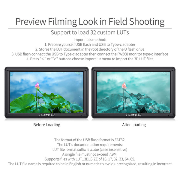 FEELWORLD FW568 V3 Màn hình trường máy ảnh DSLR 6 inch với dạng sóng LUT Hỗ trợ lấy nét đỉnh video với pin và túi F550