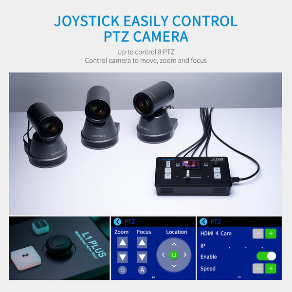 FEELWORLD L1 PLUS többkamerás videokeverő kapcsoló 2" Touch PTZ Control 4K bemenet élő közvetítés