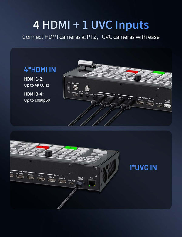 FEELWORLD L3 4 HDMI 1 UVC Input Multi Camera Video Switcher Mixer