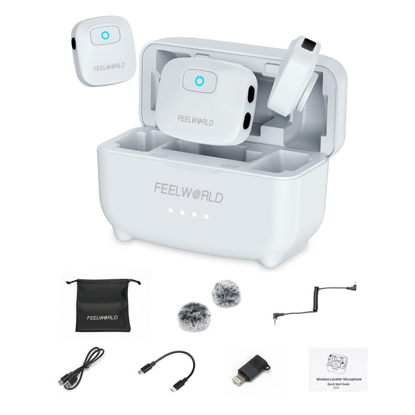 FEELWORLD LM1 Wireless Lavalier Microphone for Phone Computer Camera 2TX+1RX+Charging Case