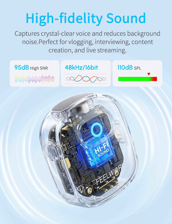 FEELWORLD LM1 Wireless Lavalier Microphone for Phone Computer Camera 2TX+1RX+Charging Case