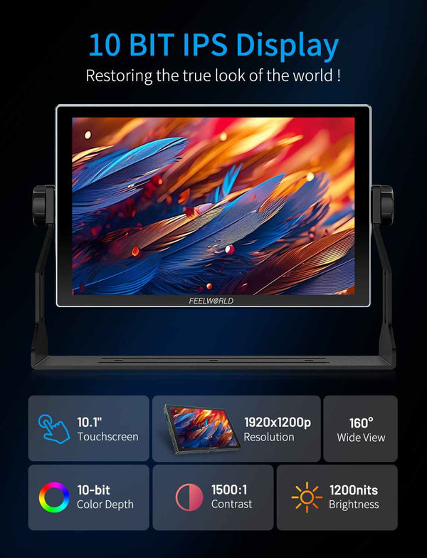 FEELWORLD M101S 10.1" 1200NIT Multiple Screen Monitor 1920x1200 IPS 3G-SDI HDMI 2.0 LUT HDR