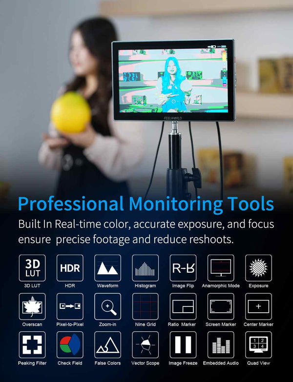 FEELWORLD M101S 10.1" 1200NIT Multiple Screen Monitor 1920x1200 IPS 3G-SDI HDMI 2.0 LUT HDR