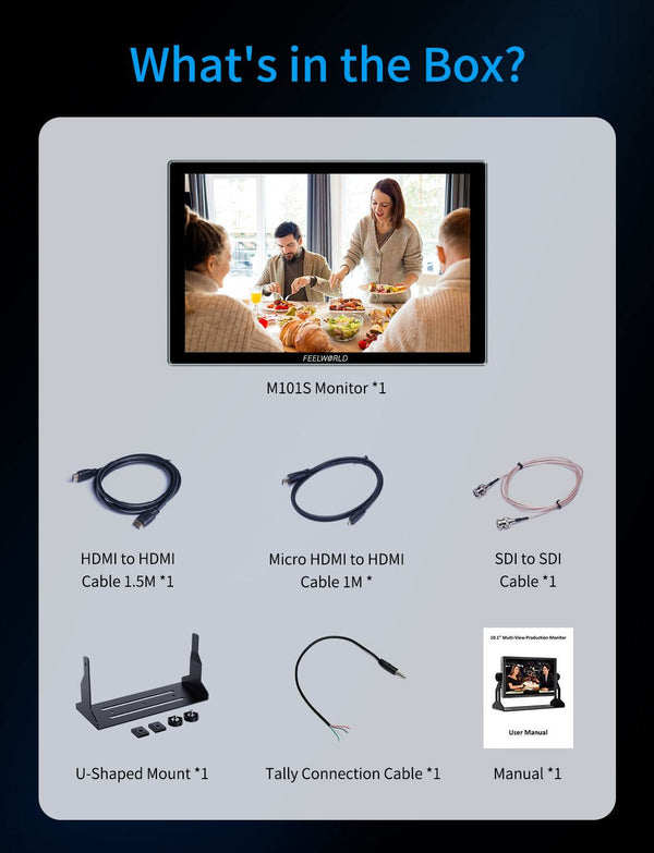 FEELWORLD M101S 10.1" 1200NIT Multiple Screen Monitor 1920x1200 IPS 3G-SDI HDMI 2.0 LUT HDR