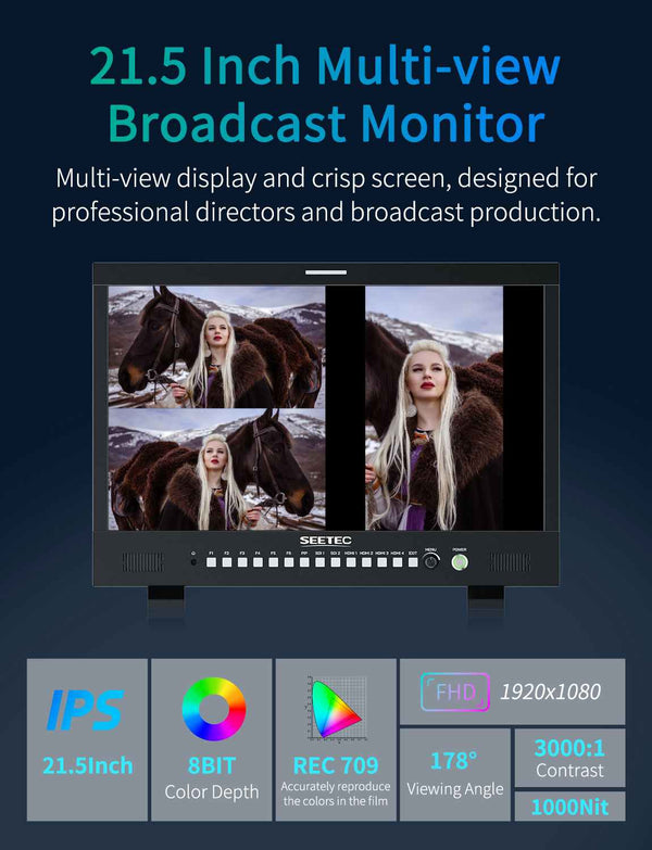 SEETEC M215S 21.5" 1000nit Multi View Broadcast Director Monitor 1920x1080 IPS 3G SDI HDMI 2.0 GPI Control