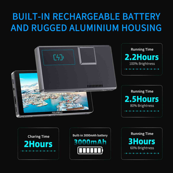 FEELWORLD P6XL 6 Inch 1200nit Built-in Battery Aluminium DSLR Camera Field Monitor  4K HDMI