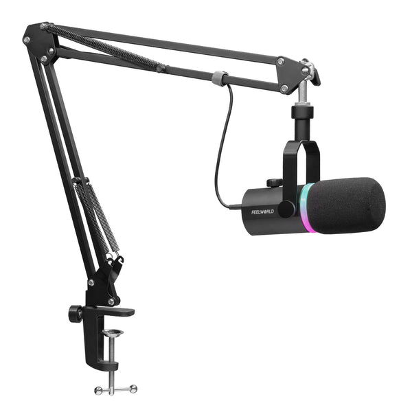 FEELWORLD PM1 Pink XLR USB Dynamic Microphone with Boom Arm Stand for Podcast