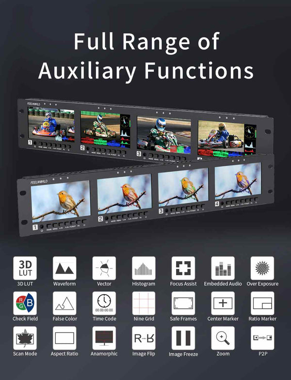 Q41 Quad 4.5 Inch 2RU Rackmount Monitor 3G-SDI 4KHDMI AV input and output