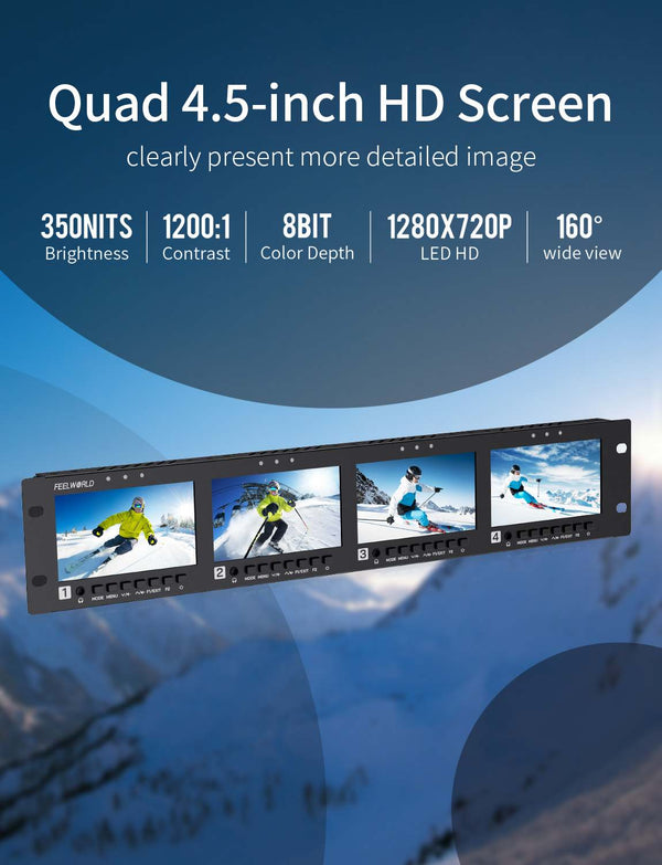 Q41 Quad 4.5 Inch 2RU Rackmount Monitor 3G-SDI 4KHDMI AV input and output