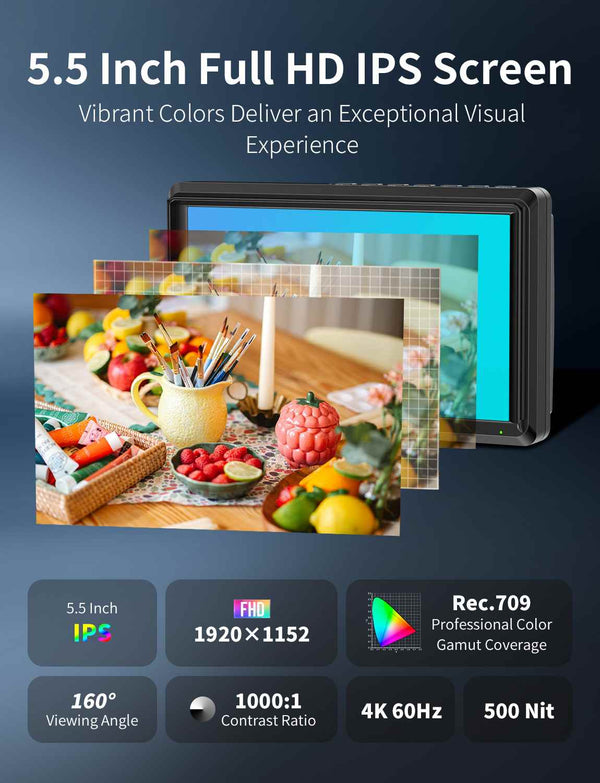 FEELWORLD S55E 5.5 Inch 500 nit Field DSLR Camera Monitor FHD IPS Support 4K HDMI Input Output