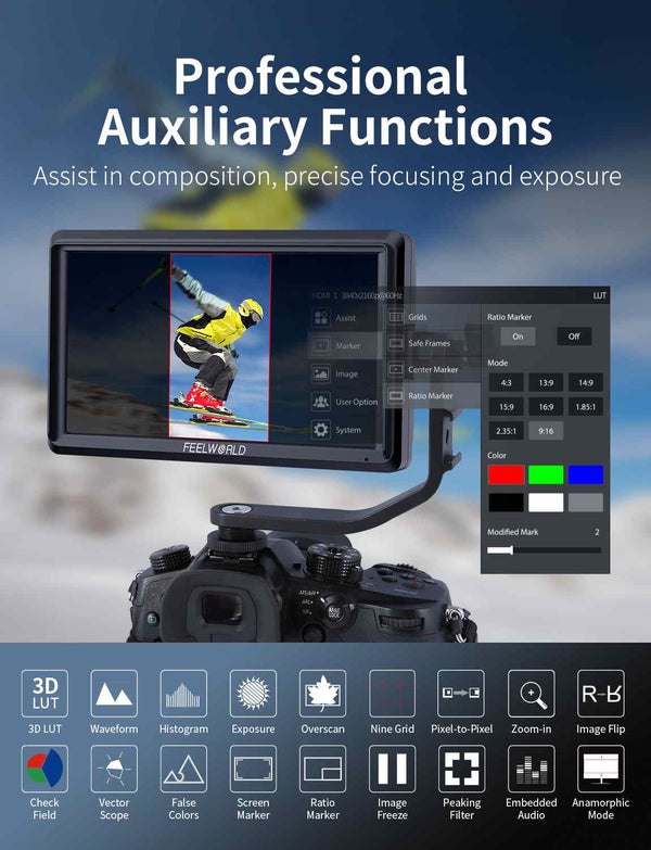 FEELWORLD S55E 5.5 Inch 500 nit Field DSLR Camera Monitor FHD IPS Support 4K HDMI Input Output